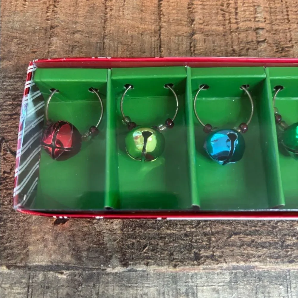 NEW Pier 1 Imports Set 6 Drink Charms Christmas Jingle Bells Holiday Wine Party